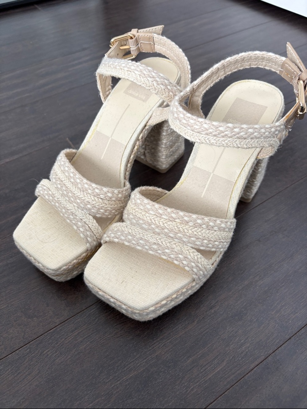 Dolce Vita Beige Woven Platform Block Heels